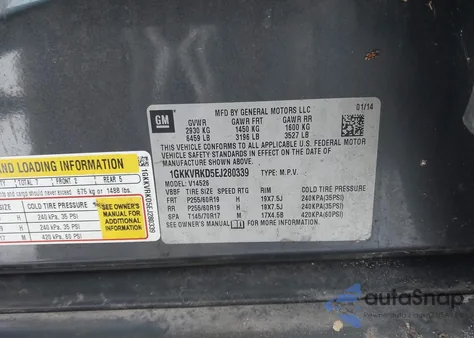 2014 GMC Acadia Slt-1 z USA, uszkodzony, nr VIN 1GKKVRKD5EJ280339